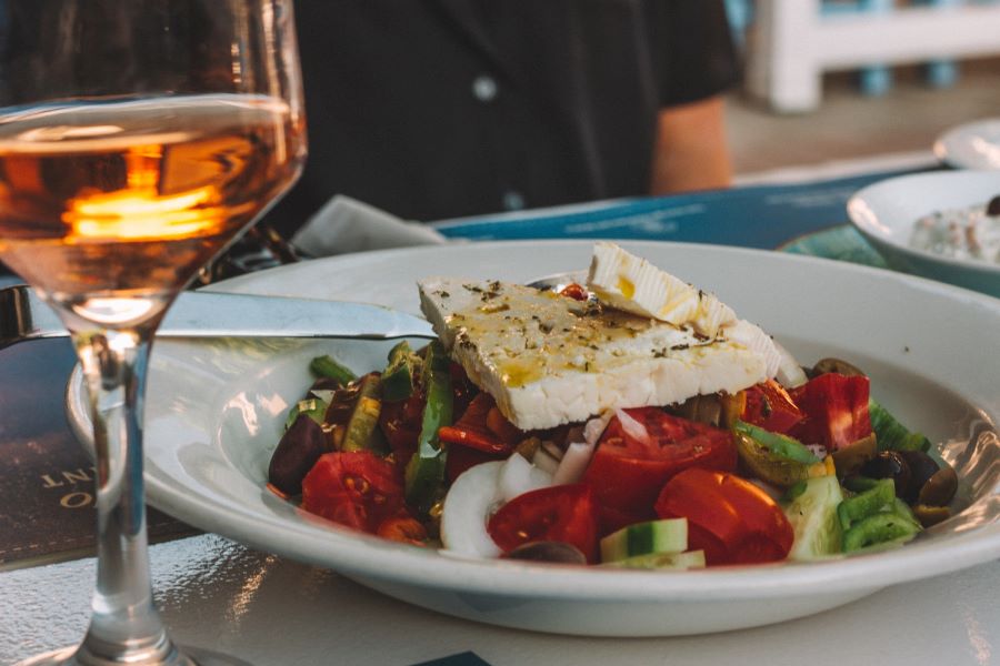 cheese salad and wine